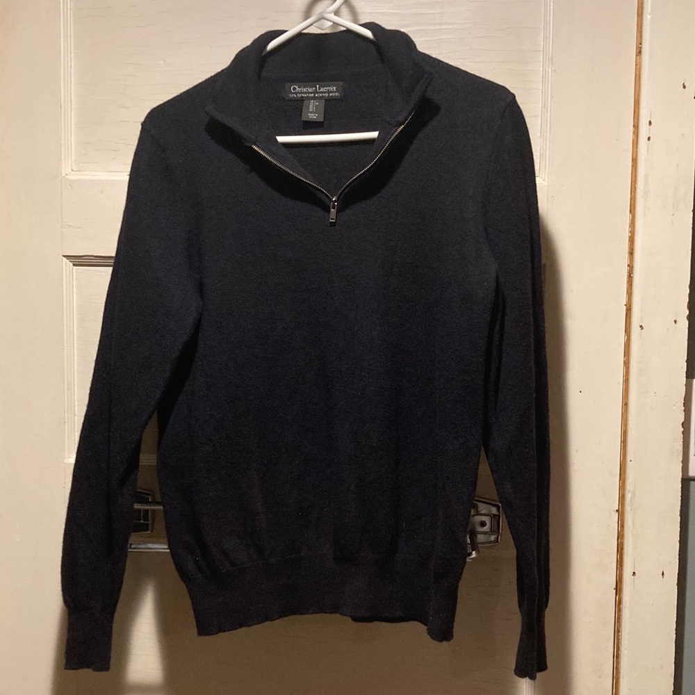 Christian Lacroix Men's Black Zip-Up Wool Sweater